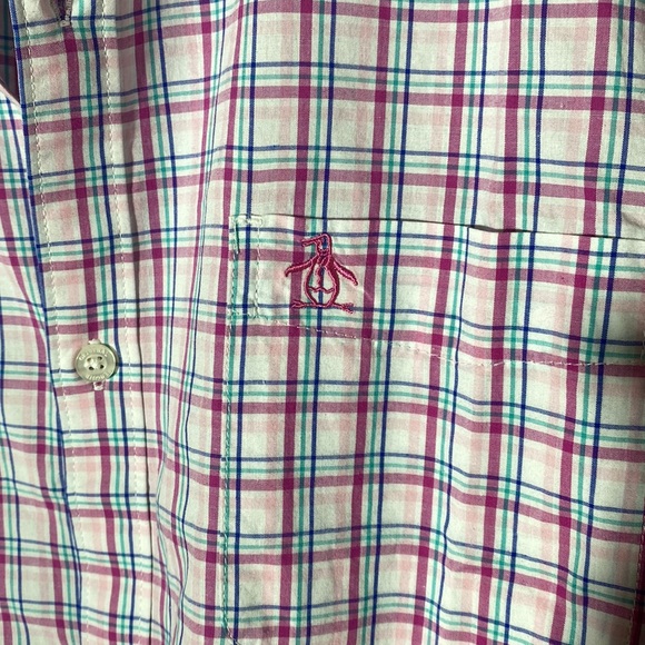 An Original Penguin Button Shirt Men's Pink Plaid Long Sleeve 100% Cotton XL - Picture 6 of 11